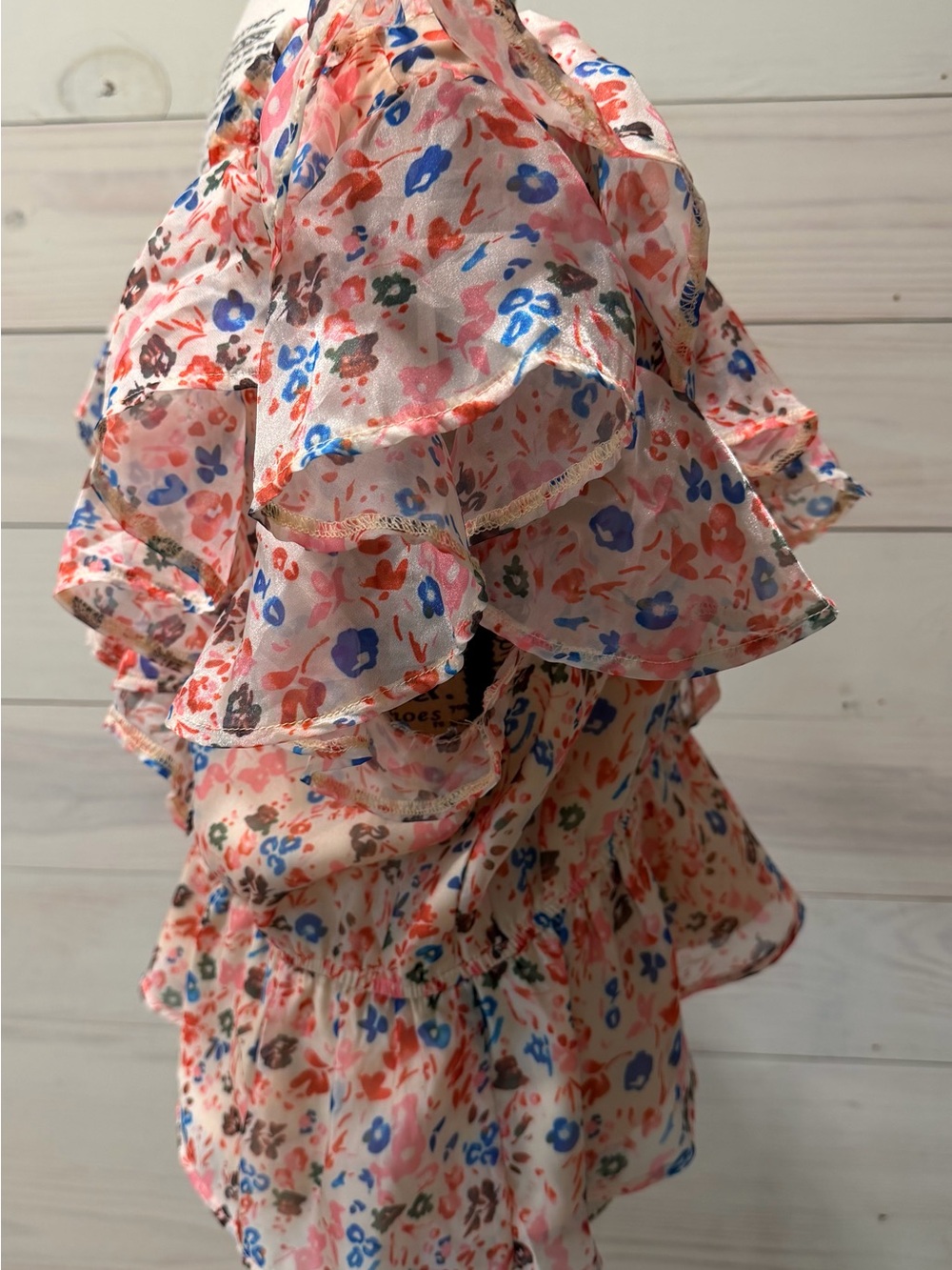 entro Peach Floral Ruffle Peplum Blouse with Blue Accents - Picture 5 of 7
